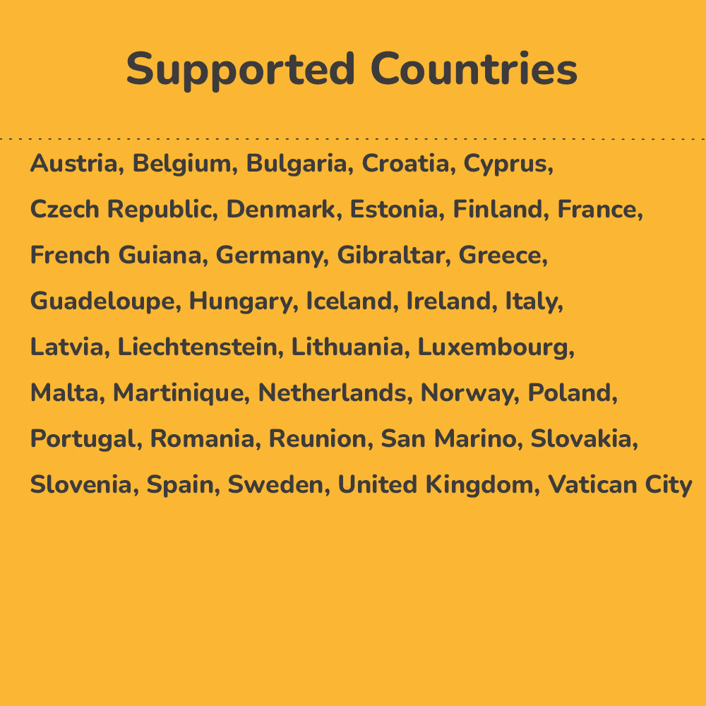 eSIM for Europe 38 countries 30 days 10GB & 50CZK (US$2) for voice calls