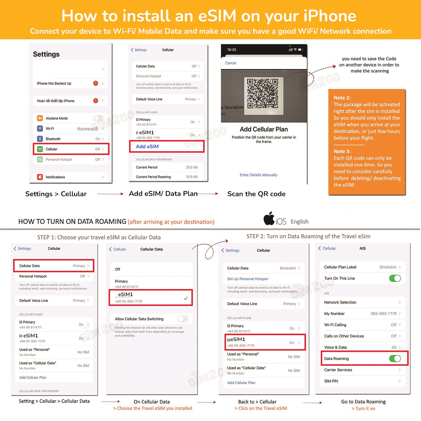 eSIM for Singapore Malaysia Thailand 2 to 8 days highspeed 4G Data & Voice call