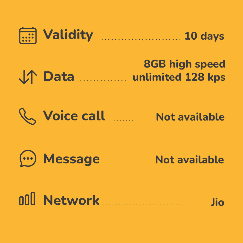 India travel eSIM 2 to 10 days | Highspeed 4G data