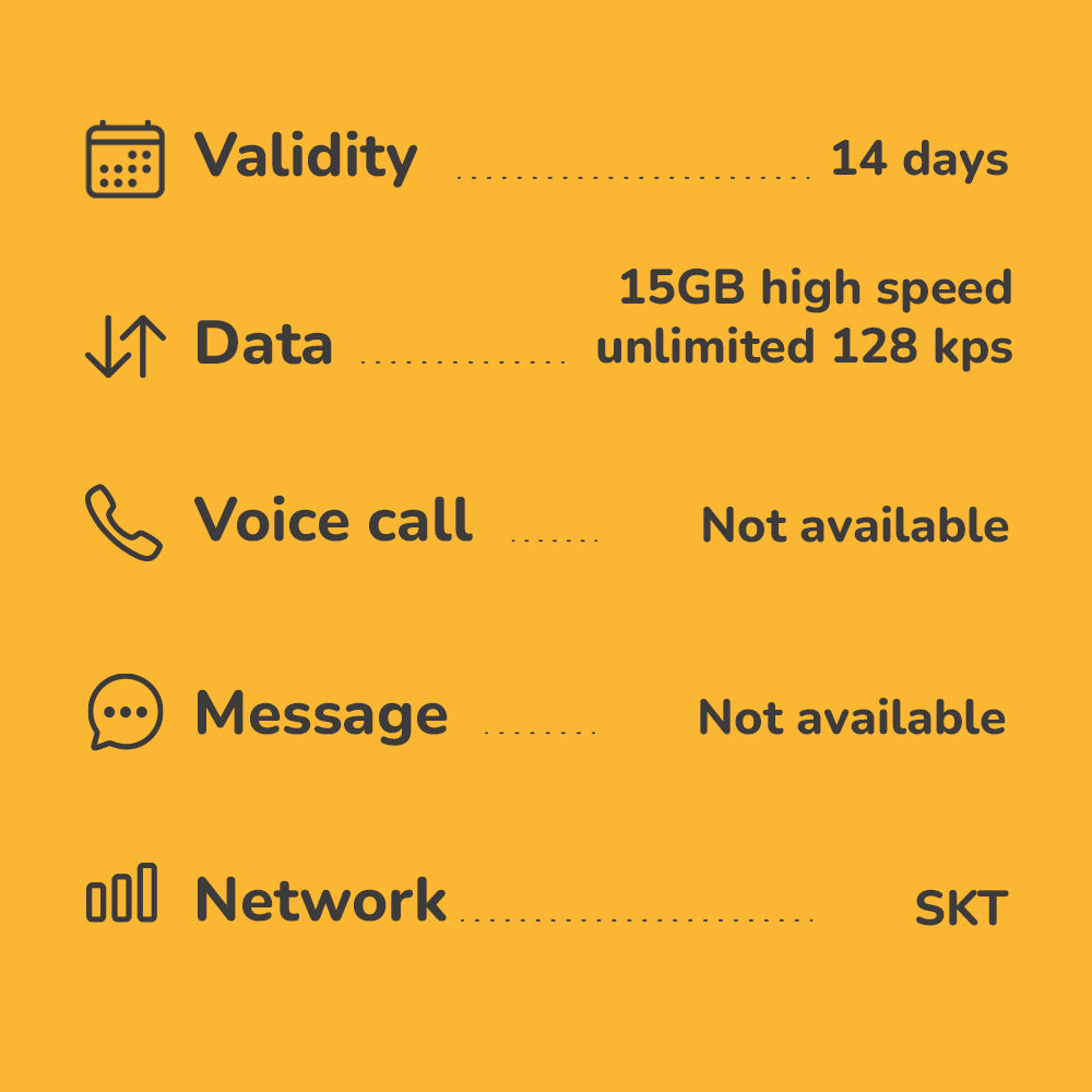 Korea travel eSIM 2 to 14 days highspeed 4G Data & Voice calls