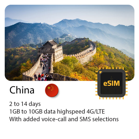 China travel eSIM 2 to 14 days | Highspeed 4G Data | Unlimited 2G