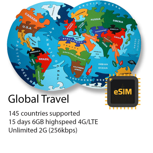 Global travel eSIM 145 countries | 15 days 6GB highspeed 4G | Unlimited 2G