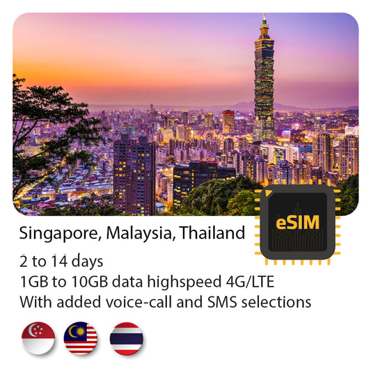 eSIM for Singapore Malaysia Thailand 2 to 8 days highspeed 4G Data & Voice call