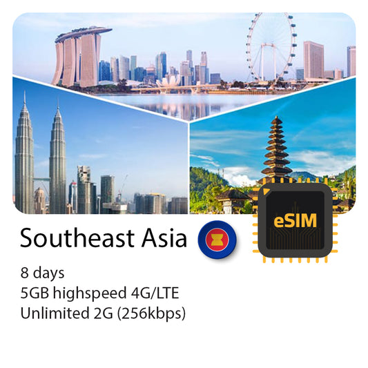 Southeast Asia travel eSIM 8 days | 5GB Highspeed | 4G Unlimited 2G
