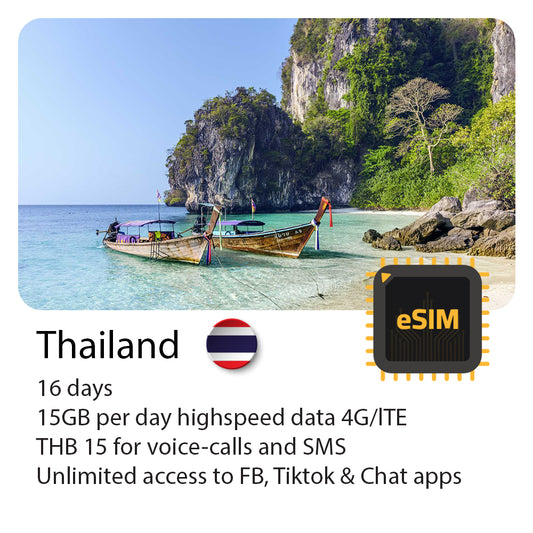 Thailand travel eSIM 16 days 15GB & voice calls