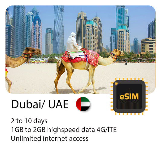 United Arab Emirates travel eSIM 2 to 10 days 4G data