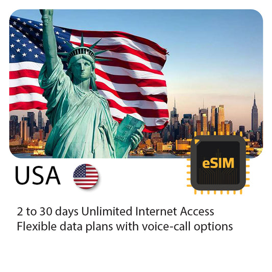 USA travel eSIM  2 to 30 days with highspeed 4G data