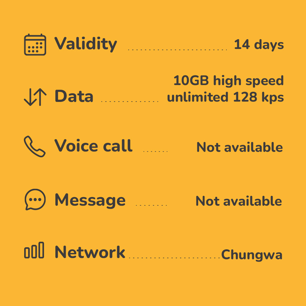 Taiwan travel eSIM 2 to 14 days | Highspeed 4G Data & Voice calls